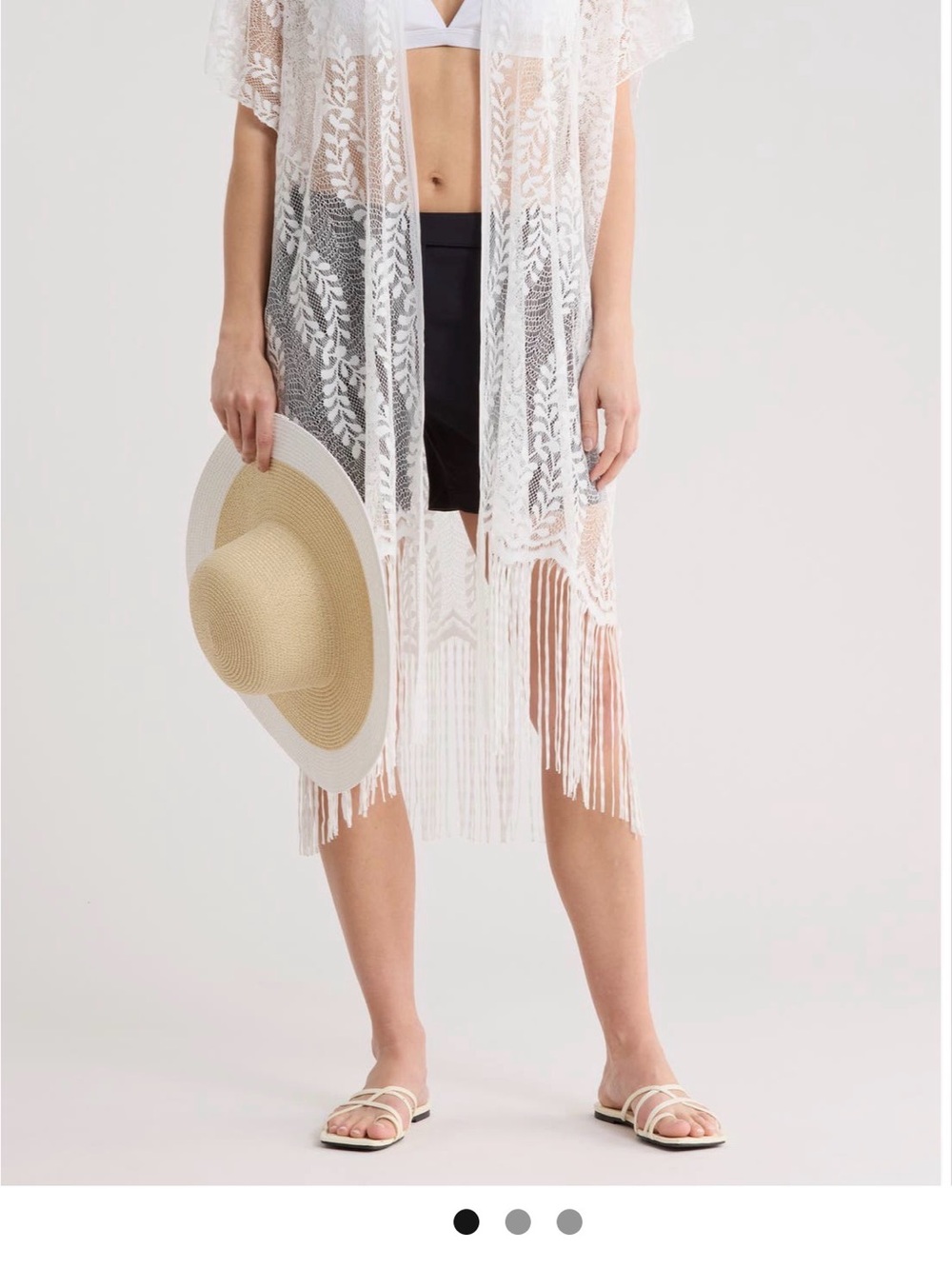 Vince Camuto White Lace Fringe Shawl with Wide Brim Matching Hat Vacay Set